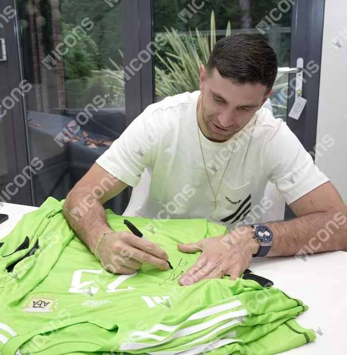 Icons Emiliano Martinez Official 2022 FIFA World Cup™ Front Signed And Framed Argentina 2022 Home Goalkeeper Shirt