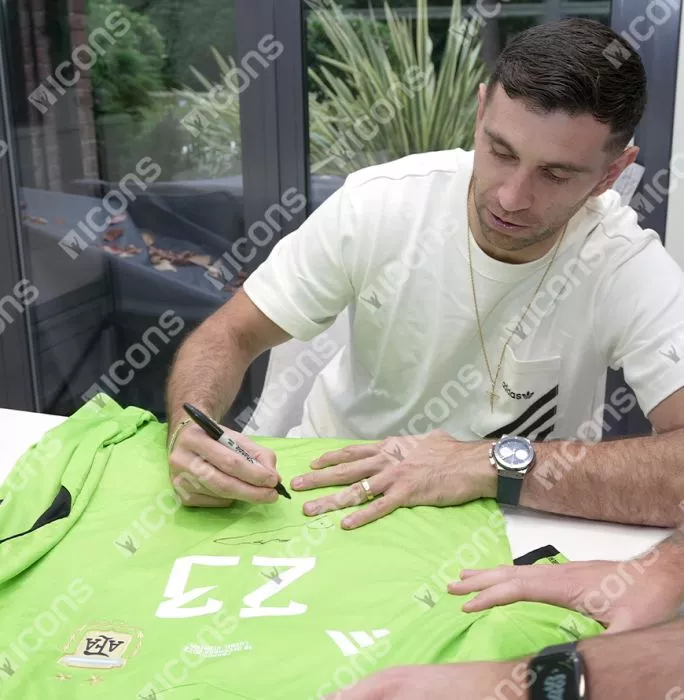 Icons Emiliano Martinez Official 2022 FIFA World Cup™ Front Signed And Framed Argentina 2022 Home Goalkeeper Shirt
