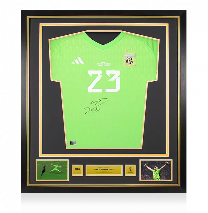 icons Emiliano Martinez Official 2022 FIFA World Cup™ Front Signed and Framed Argentina 2022 Home Goalkeeper Shirt
