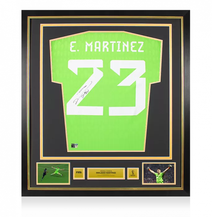 icons Emiliano Martinez Official 2022 FIFA World Cup™ Back Signed and Framed Argentina 2022 Home Goalkeeper Shirt