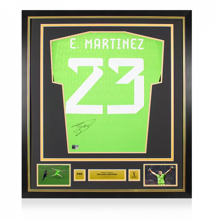 icons Emiliano Martinez Official 2022 FIFA World Cup™ Back Signed and Framed Argentina 2022 Home Goalkeeper Shirt