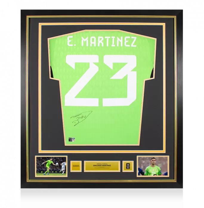 icons Emiliano Martinez Official 2026 FIFA World Cup™ Back Signed and Framed Argentina 2022 Home Goalkeeper Shirt