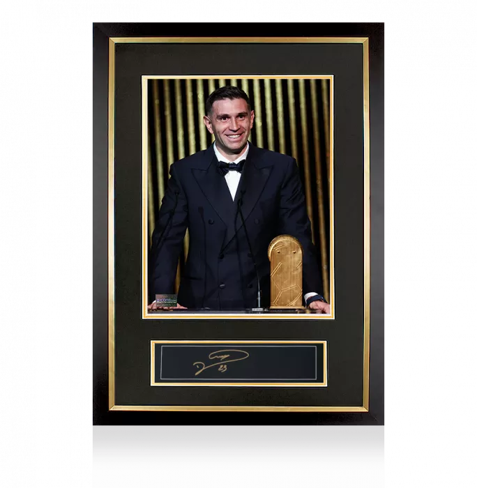 icons Emiliano Martinez Official Ballon d'Or™ Signed Plaque and Photo Frame- Signed In Gold: 2024 Yachine Trophy Winner
