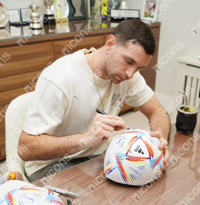 Icons Emiliano Martinez Signed 2022 FIFA World Cup Football In Acrylic Case