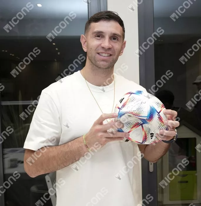 Icons Emiliano Martinez Signed Adidas Rihla Pro Football In Acrylic Case