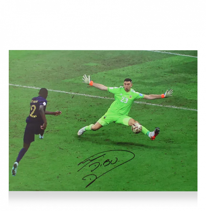 Icons Emiliano Martinez Signed Argentina Photo In Black Wooden Frame: Iconic 2022 FIFA World Cup Final Save
