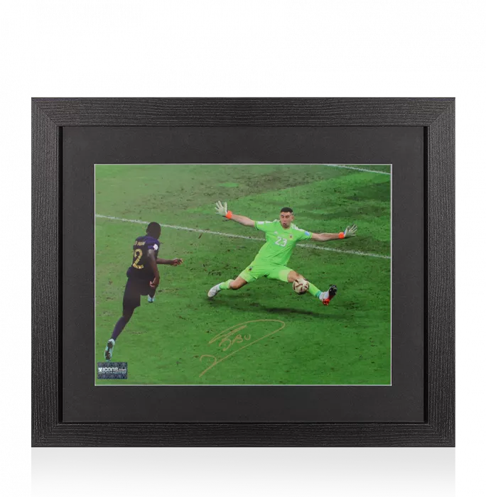Icons Emiliano Martinez Signed Argentina Photo In Black Wooden Frame: Iconic 2022 FIFA World Cup Final Save