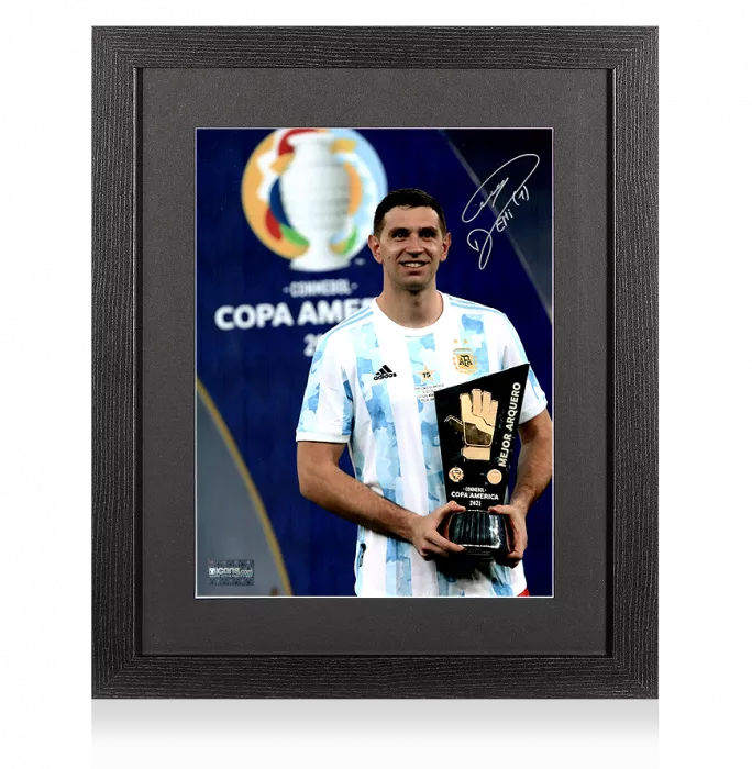 Icons Emiliano Martinez Signed Argentina Photo In Black Wooden Frame: 2021 Copa America Best Goalkeeper
