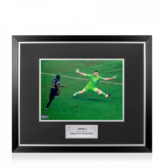 icons Emiliano Martinez Signed Argentina Photo In Premium Photo Frame: Iconic 2022 FIFA World Cup Final Save