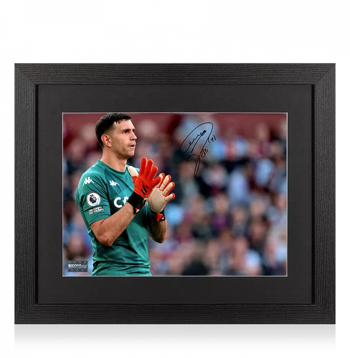 icons Emiliano Martinez Signed Aston Villa Photo In Black Wooden Frame