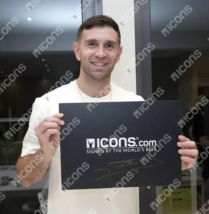 Icons Emiliano Martinez Signed Aston Villa Photo In Premium Photo Frame: UEFA Champions League Celebration