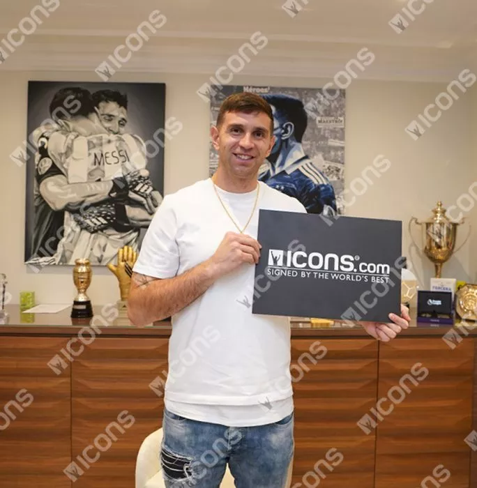 Icons Emiliano Martinez Signed Tribute Artwork In Black Wooden Frame: Iconic 2022 FIFA World Cup Final Save