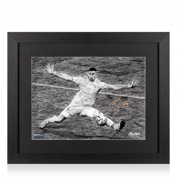 icons Emiliano Martinez Signed Tribute Artwork In Black Wooden Frame: Iconic 2022 FIFA World Cup Final Save