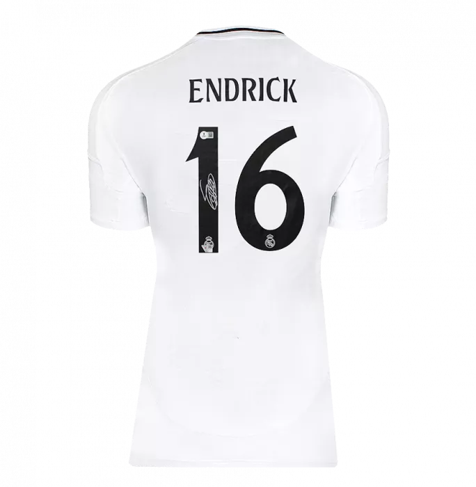 Icons Endrick Back Signed Real Madrid CF 2024-25 Home Shirt In Hero Frame: Option 1