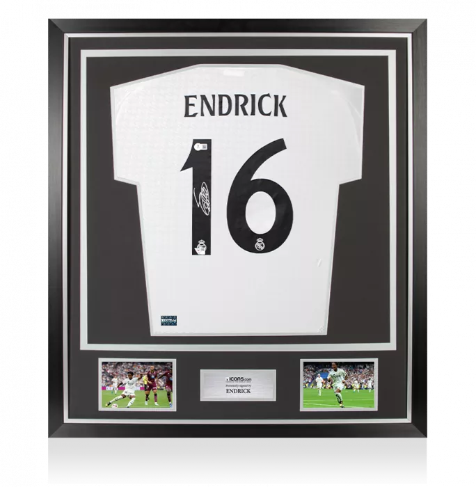 icons Endrick Back Signed Real Madrid CF 2024-25 Home Shirt In Classic Frame