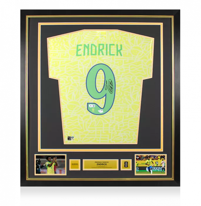 icons Endrick Official 2026 FIFA World Cup™ Back Signed and Framed Brazil 2024 Home Shirt