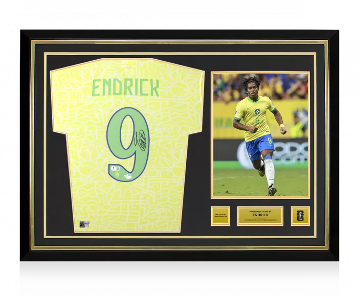 icons Endrick Official 2026 FIFA World Cup™ Back Signed and Hero Framed Brazil 2024 Home Shirt