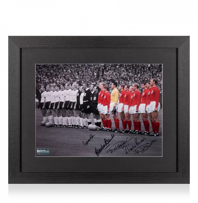 icons England 1966 Photo Signed By Five In Black Wooden Frame: FIFA World Cup Final Lineup