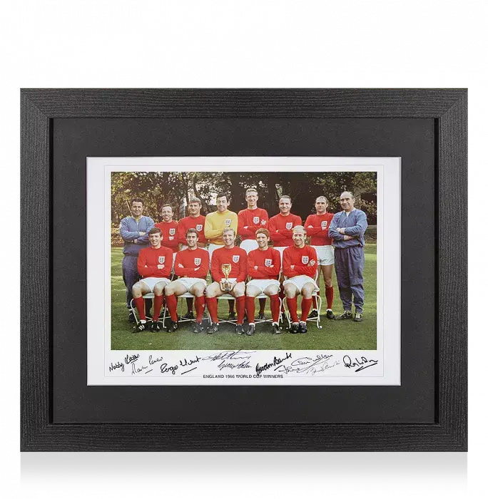 Icons England 1966 Photo Signed By Nine In Black Wooden Frame: Team Photo