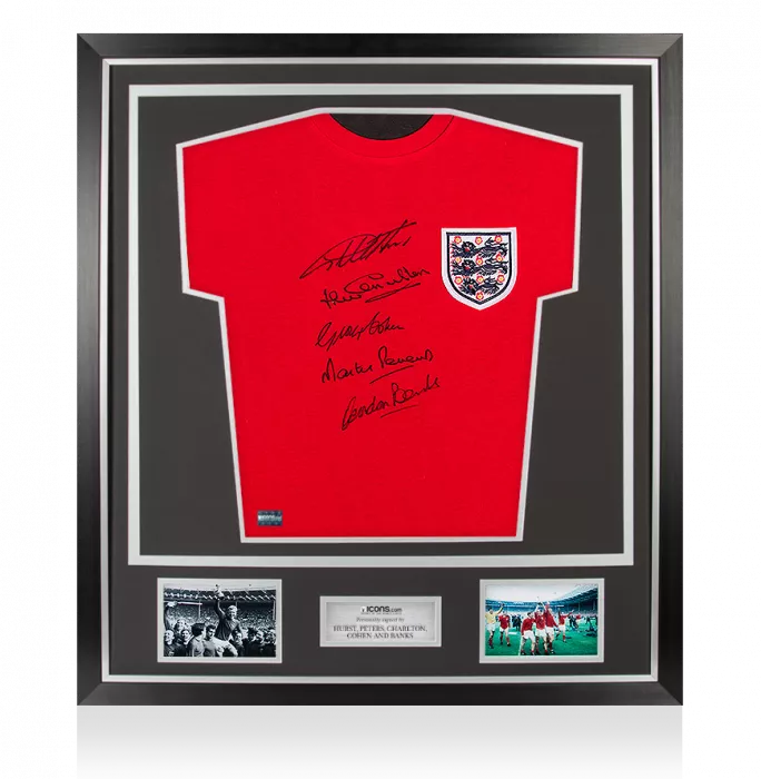 icons England 1966 Shirt Signed By Five In Classic Frame: Three Lions Edition