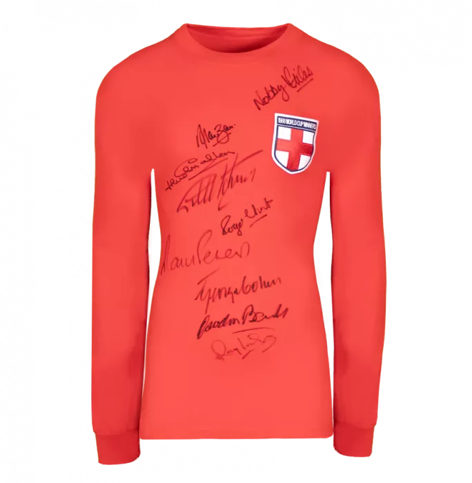 Icons England 1966 St George Cross Shirt- Signed By 9 In Classic Frame