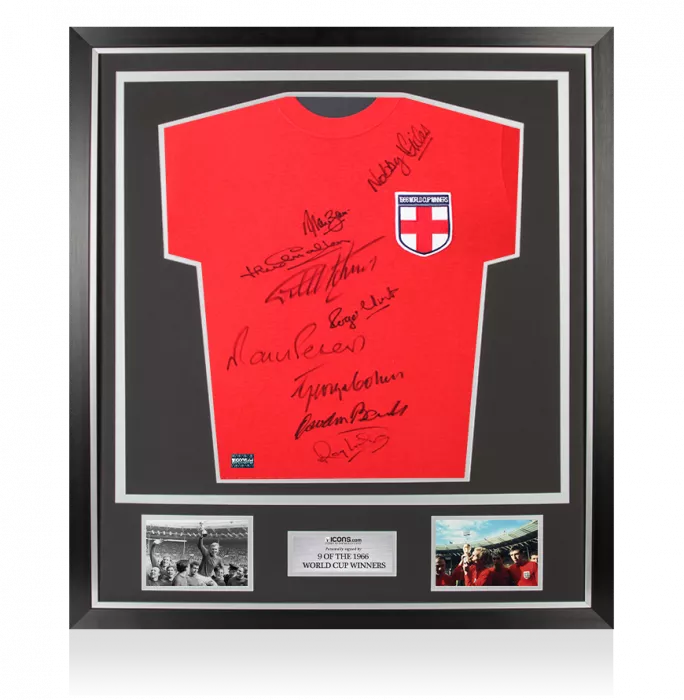 Icons England 1966 St George Cross Shirt- Signed By 9 In Classic Frame