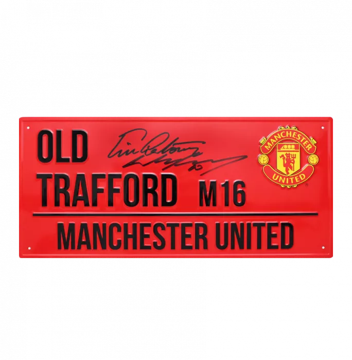 icons Eric Cantona and Wayne Rooney Dual Signed Old Trafford Street Sign