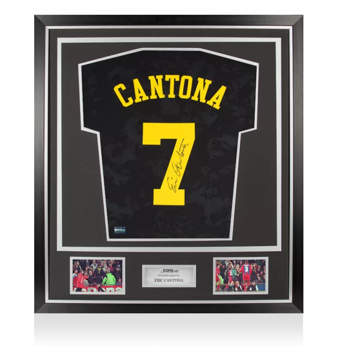 Icons Eric Cantona Back Signed Black Manchester United Shirt In Classic Frame