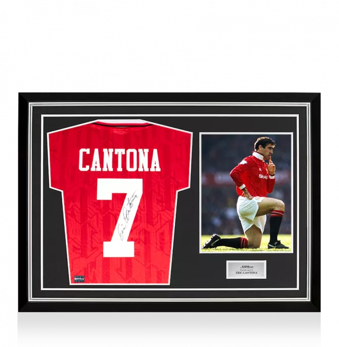 icons Eric Cantona Back Signed Manchester United 1992-94 Home Shirt In Hero Frame: Option 1