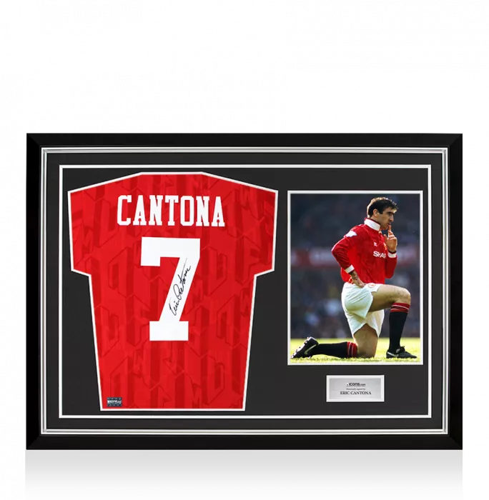 icons Eric Cantona Back Signed Manchester United 1992-94 Home Shirt In Hero Frame: Option 1