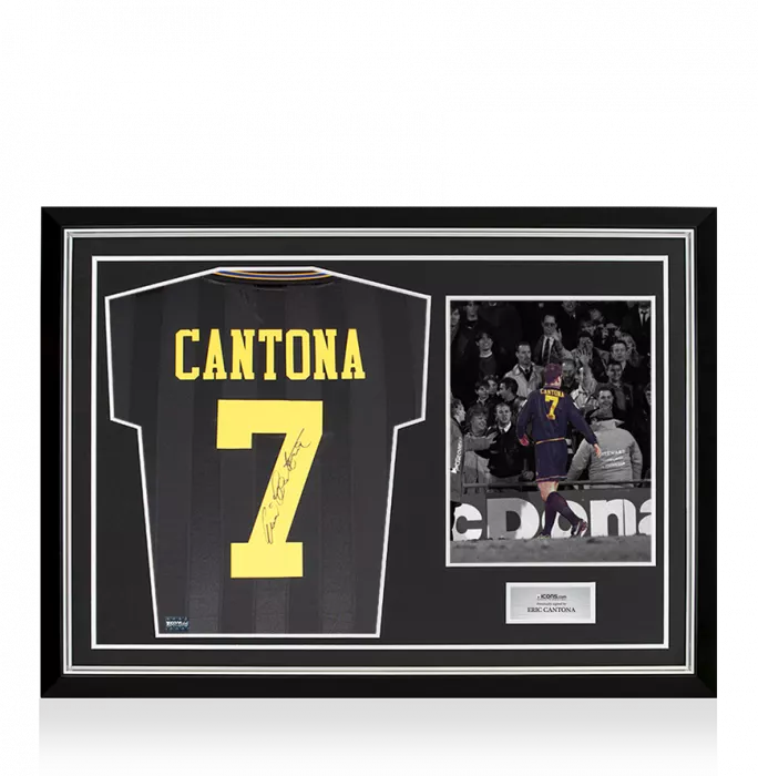 icons Eric Cantona Back Signed Manchester United 1994-95 Away Shirt In Hero Frame: Option 1