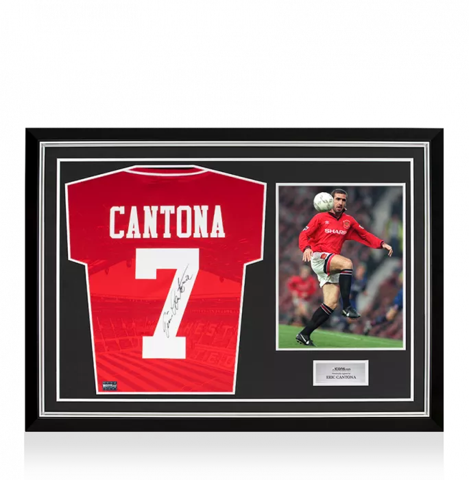 icons Eric Cantona Back Signed Manchester United 1994-96 Home Shirt In Hero Frame: Option 1