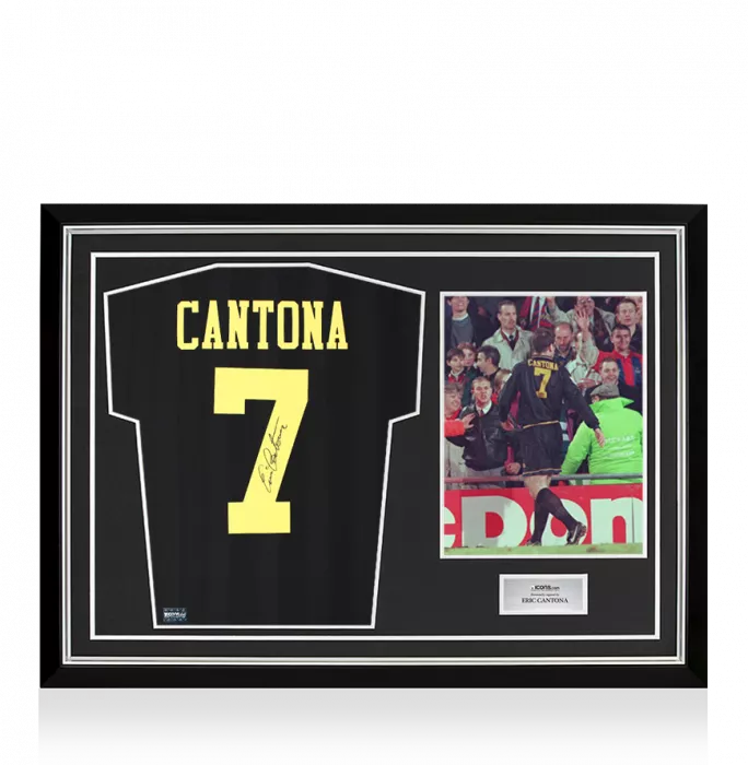icons Eric Cantona Back Signed Manchester United 1994 Away Shirt In Hero Frame: Option 1