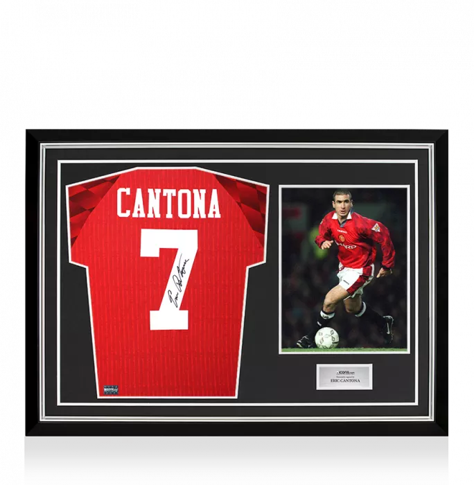 icons Eric Cantona Back Signed Manchester United 1996-98 Home Shirt In Hero Frame: Option 1