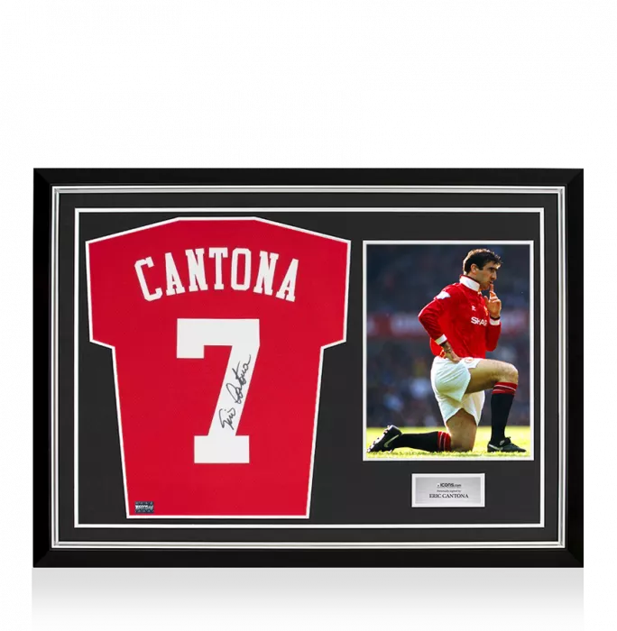 icons Eric Cantona Back Signed Manchester United 2019-20 Home Shirt In Hero Frame: Option 1
