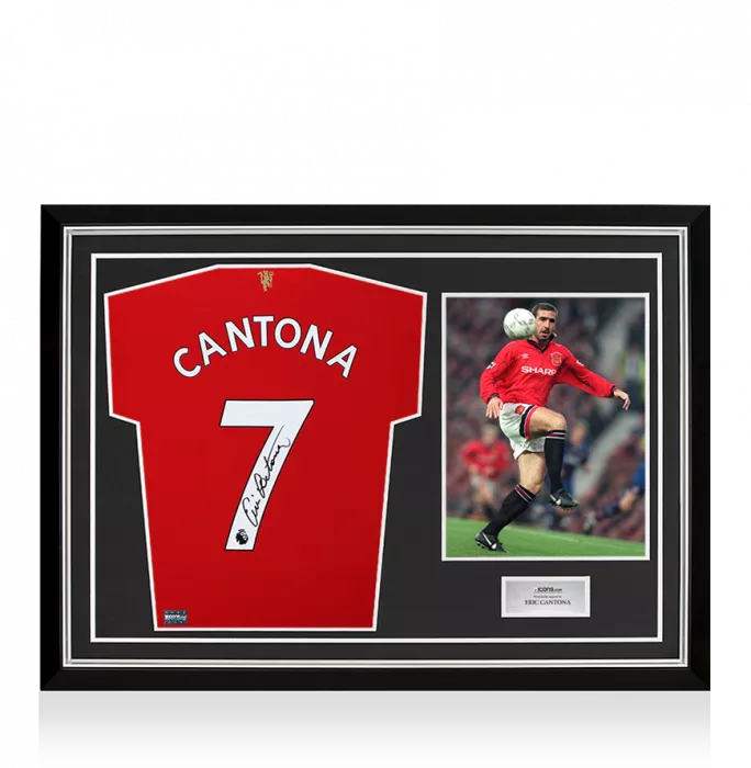 icons Eric Cantona Back Signed Manchester United 2021-22 Home Shirt In Hero Frame: Option 1