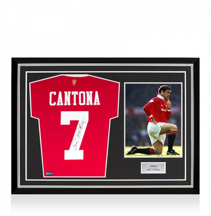 icons Eric Cantona Back Signed Manchester United 2021-22 Home Shirt In Hero Frame: Option 1