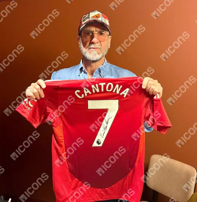 Icons Eric Cantona Back Signed Manchester United 2024-25 Home Shirt In Hero Frame: Option 1