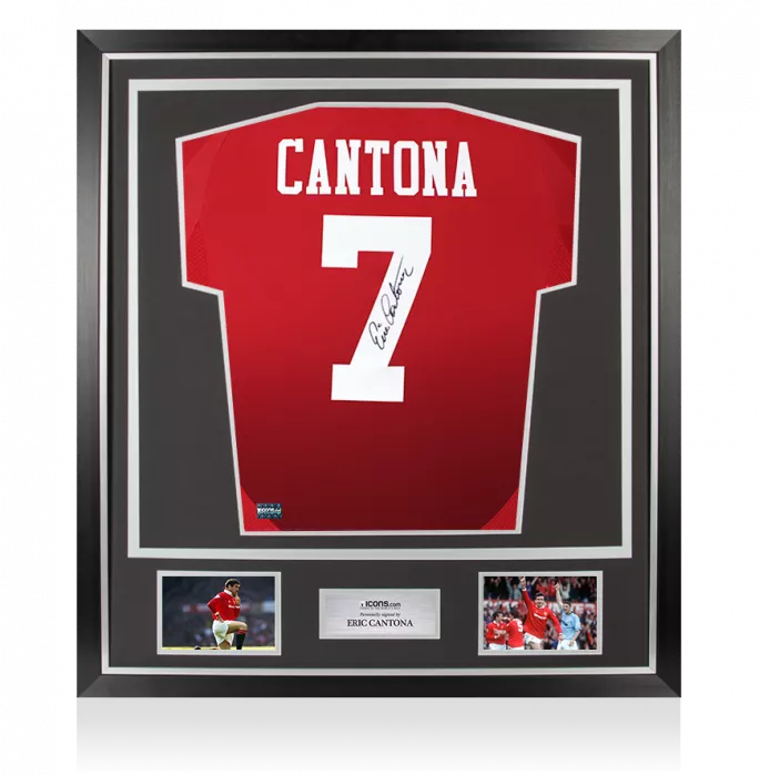 icons Eric Cantona Back Signed Manchester United 2024-25 Home Shirt with Fan Style Number In Classic Frame