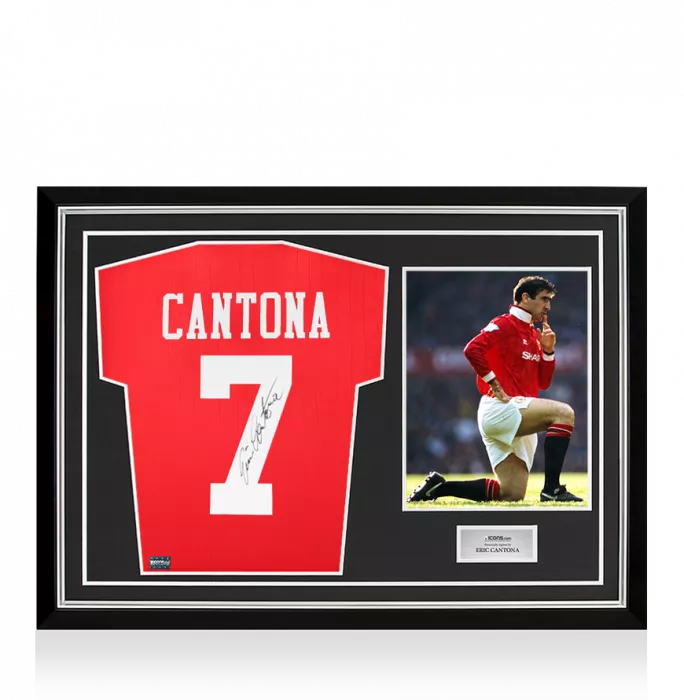 icons Eric Cantona Back Signed Manchester United Modern Shirt In Hero Frame: Option 1