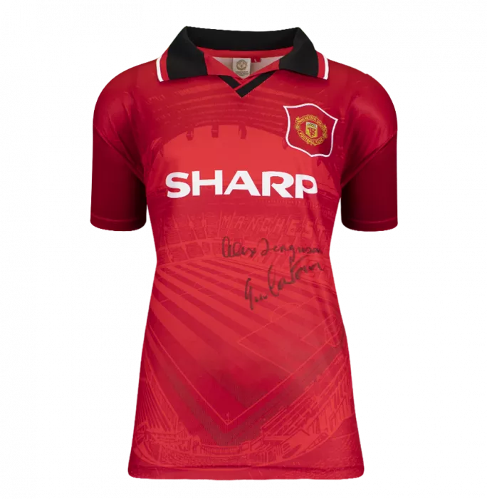 Icons Eric Cantona Dual Front Signed Manchester United 1996 Home Shirt With Sir Alex Ferguson In Classic Frame