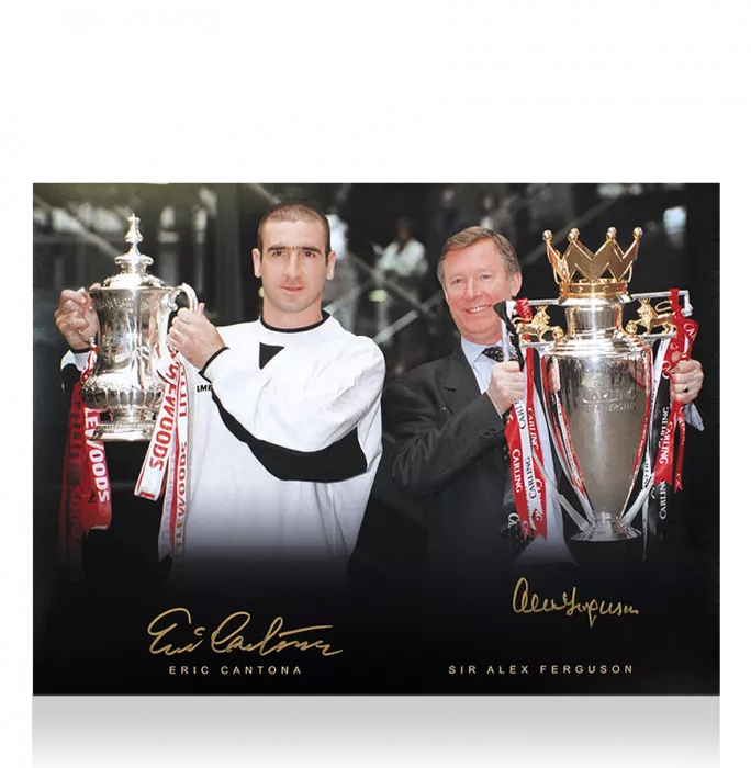 Icons Eric Cantona Dual Signed Photo 1996 Double Season With Sir Alex Ferguson In Premium Photo Frame