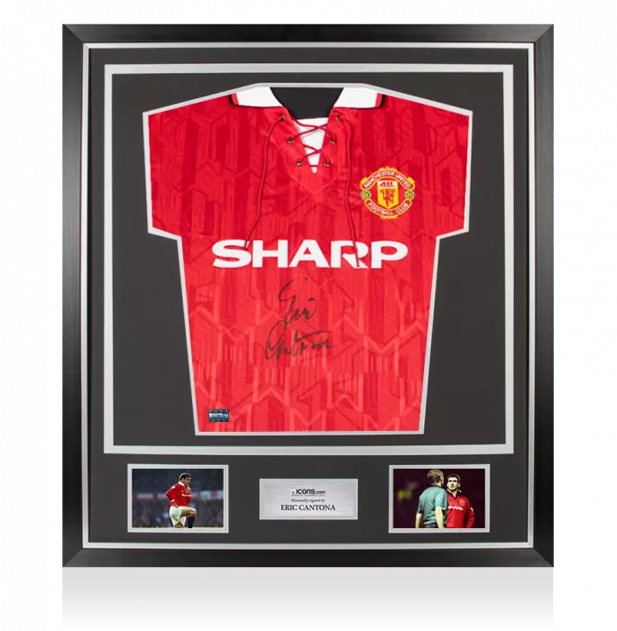 icons Eric Cantona Front Signed Manchester United 1992-94 Home Shirt In Classic Frame