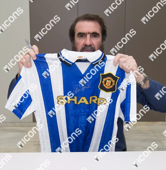 Icons Eric Cantona Front Signed Manchester United 1994-96 Away Shirt In Silver In Classic Frame