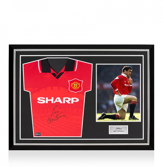 icons Eric Cantona Front Signed Manchester United 1994-96 Home Shirt In Hero Frame: Option 1