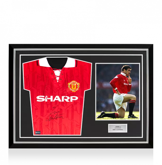 icons Eric Cantona Front Signed Manchester United 1994 Home Shirt In Hero Frame: Option 1