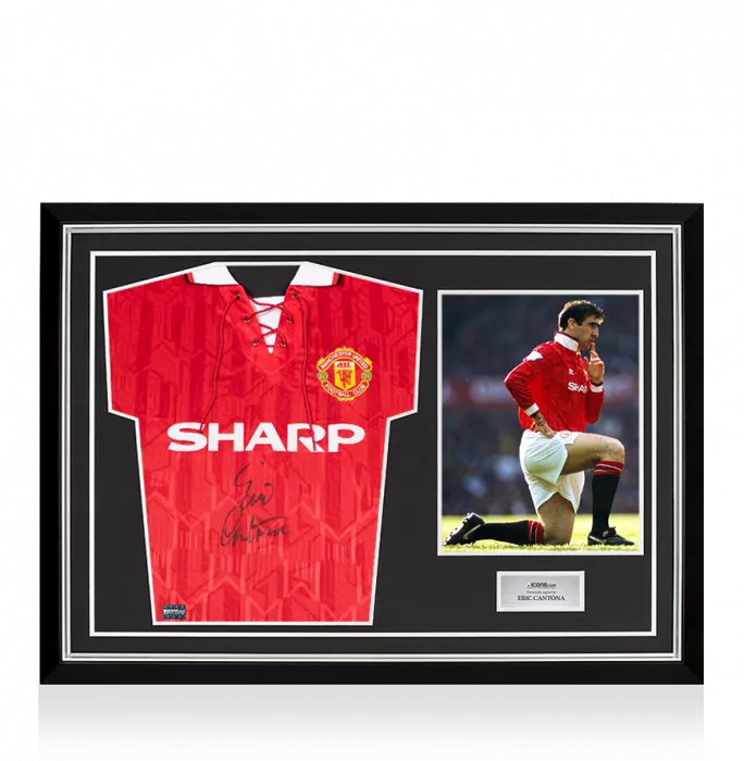 icons Eric Cantona Front Signed Manchester United 1994 Home Shirt In Hero Frame: Option 1