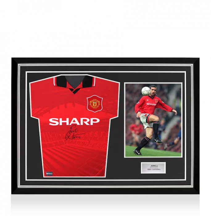 icons Eric Cantona Front Signed Manchester United 1996 Home Shirt In Hero Frame: Option 1