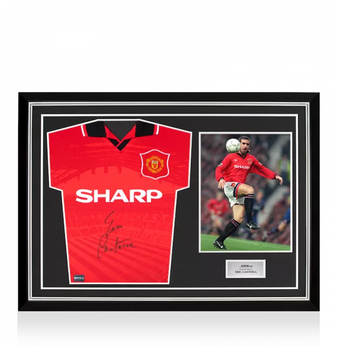 icons Eric Cantona Front Signed Manchester United 1996 Home Shirt In Hero Frame: Option 1
