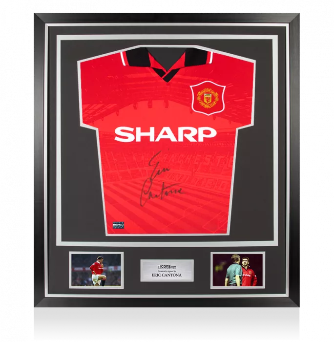 icons Eric Cantona Front Signed Manchester United 1996 Home Shirt In Classic Frame